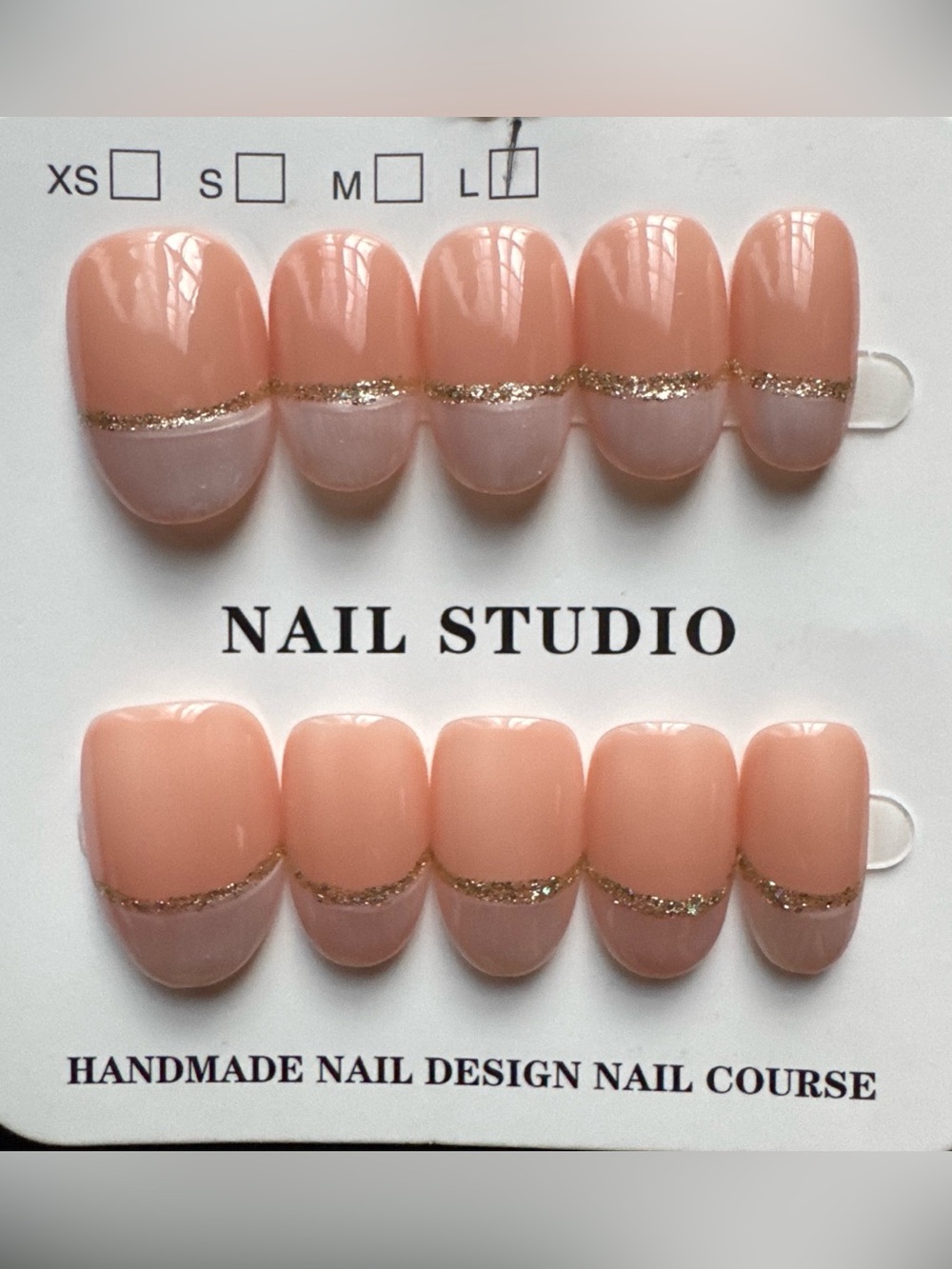 Peach Nude Press-On Nails with Gold Glitter Accent